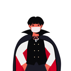 guy in mask wearing dracula costume halloween party celebration coronavirus quarantine concept portrait isolated vector illustration