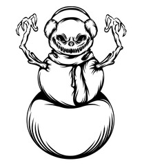 The scare snowman with two branches hands