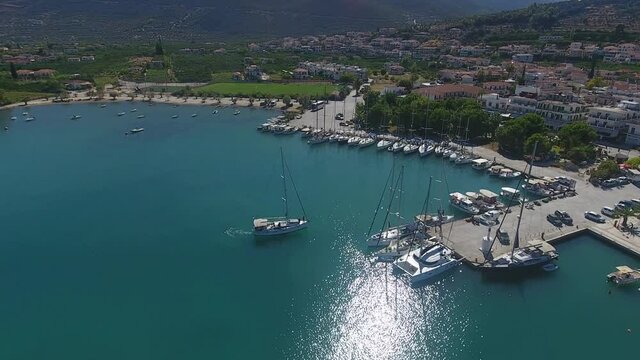 Aerial view of the marina of Palea Epidavros in Greece