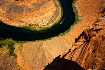 Sunset in Canyon. Horseshoe Bend by Grand Canyon at sunset. Travel Adventure Outdoor Concept.