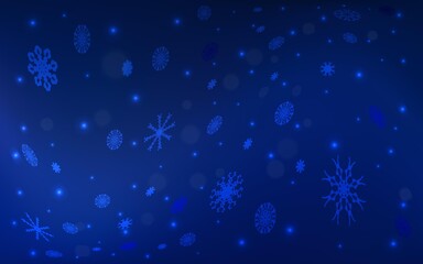 Dark BLUE vector texture with colored snowflakes. Decorative shining illustration with snow on abstract template. The pattern can be used for new year leaflets.