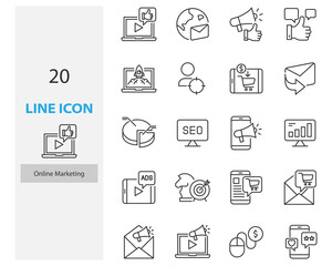 set of online marketing thin line icons, seo, ads