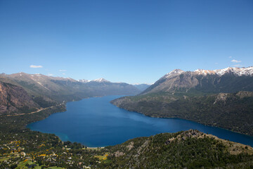Naklejka na ściany i meble Lake, trees and mountains in Bariloche, Argentina