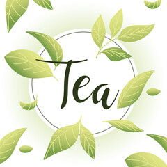 tea on seal stamp with leaves vector design