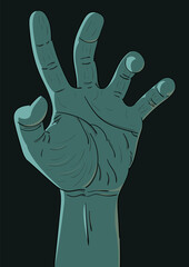 Vector illustration of a zombie hand. Decor element for Halloween. Vector illustration for web and print. Vector design for postcards, posters, flyers, websites and other uses. Objects are isolated.