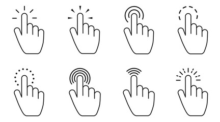 Hand clicking icon set. Finger click mouse pointer.