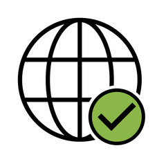WWW world wide web site symbol, Internet map icon, website address globe, flat outline sign