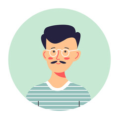 Fashionable teenage boy with mustache, teenager male character portrait