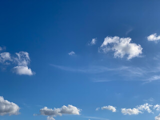 Beautiful blue sky with cumulus clouds.