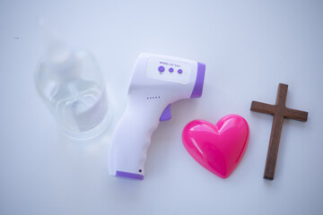 Digital medical infrared forehead electronic non-contact thermometer. health care concept.