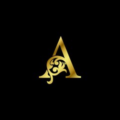 Fototapeta premium Gold Luxury Letter A Ornament Logo. Alphabet monogram gold floral deco ornate initial letter design