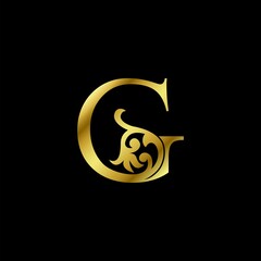 Gold Luxury Letter G Ornament Logo. Alphabet monogram gold floral deco ornate initial letter design