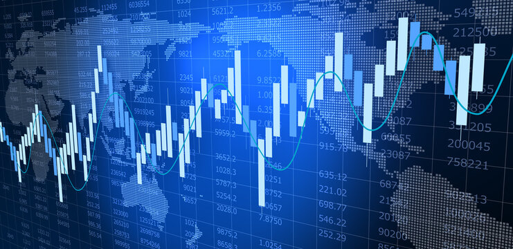 経済チャートと世界地図
