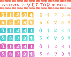 手描き水彩数字（四角）