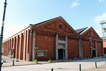 Old colonial buildings with red bricks around Moji Station in Kitakyushu.