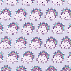 pattern with rainbow and clouds, patch style