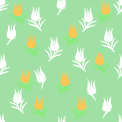 seamless pattern with tulips, vector green white colors