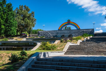 Cascade of fountains in Zaporozhye, Ukraine