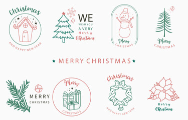 Christmas logo collection with Christmas tree, snowman,wreath,flower.Vector illustration for icon,logo,sticker,printable and tattoo