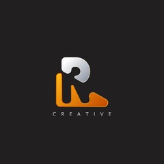 R Letter Logo Illustration Template. Abstract techno with negative space style.