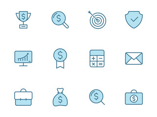 Business lineal icon set in two colors isolated on white background. Business blue outline icons for web design, mobile apps, ui design and print.