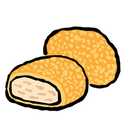 Illustration of Chicken nugget: Illustration like woodblock print