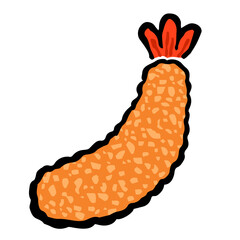 Illustration of Fried shrimp: Illustration like woodblock print