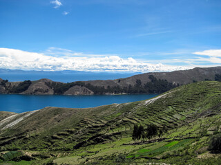 Fototapeta na wymiar Titicaca Lake view from Isla del Sol (Island of the Sun), Bolivia.