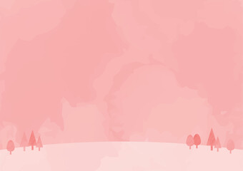 ピンク色の野原背景イラスト