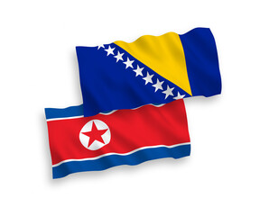 Flags of North Korea and Bosnia and Herzegovina on a white background