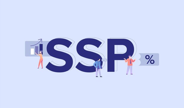 SSP commercial illustration. Marketing infographics of profitable trade and successful financial income distribution corporate business product industrial vector loans and countering crisis.