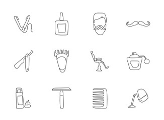 Barber shop doodles isolated on white. Barber shop icon set for web design, user interface, mobile apps and print