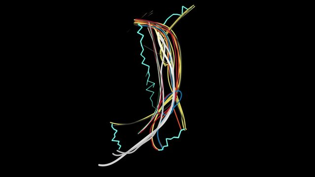 Electric cable. Animation of an electric discharge in the wires, alpha channel is enabled. Cartoon