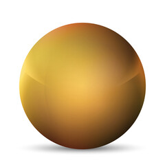 Glass golden ball or precious pearl. Glossy realistic ball, 3D abstract vector illustration highlighted on a white background. Big metal bubble with shadow.