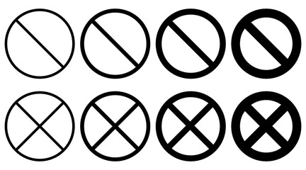 Set of black no sign and x mark