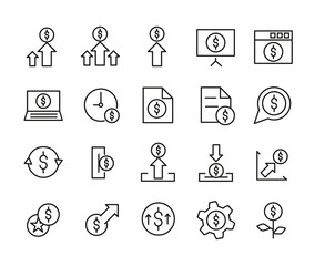 Simple Set Of Coin, Money Related Outline Icons. Elements For Mobile Concept And Web Apps. Thin Line Vector Icons For Website Design And Development, App Development. Premium Pack.