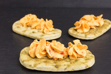 mini rosemary focaccia with sweet chili cream cheese spread