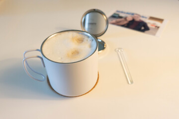 coffee, newspaper, cookies