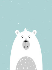 Cartoon polar bear on winter background, vector art illustration.