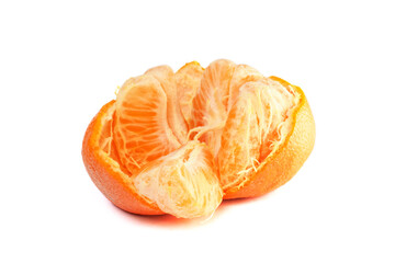 Naklejka na ściany i meble Fresh peeled mandarin orange isolated on white background. Citrus reticulata, tangerine, clementine