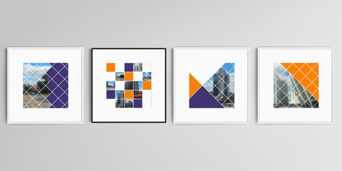 Realistic vector set of square picture frames isolated on gray background. Abstract design project in geometric style with squares and place for photo.