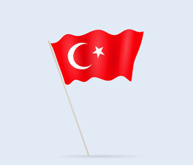 Turkey flag on flagpole waving in the wind. Vector illustration.