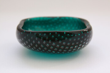 Green italian vintage Murano bubbles glass ashtray