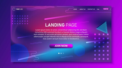Geometric landing page background. Fluid shape texture. Multi color gradient. Eps10 vector