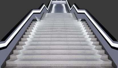 Empty long Stair way up in gray color with many Steps light edge