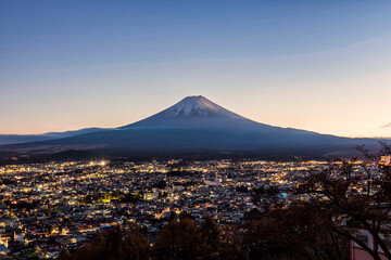 Fuji mountain at sunset in Autumn, Yamanashi, Japan.