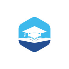 Graduation hat and book vector logo template. Education logo concept.