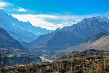 Hunza river below the Rakaposhi peak 25,551 feet above sea level 