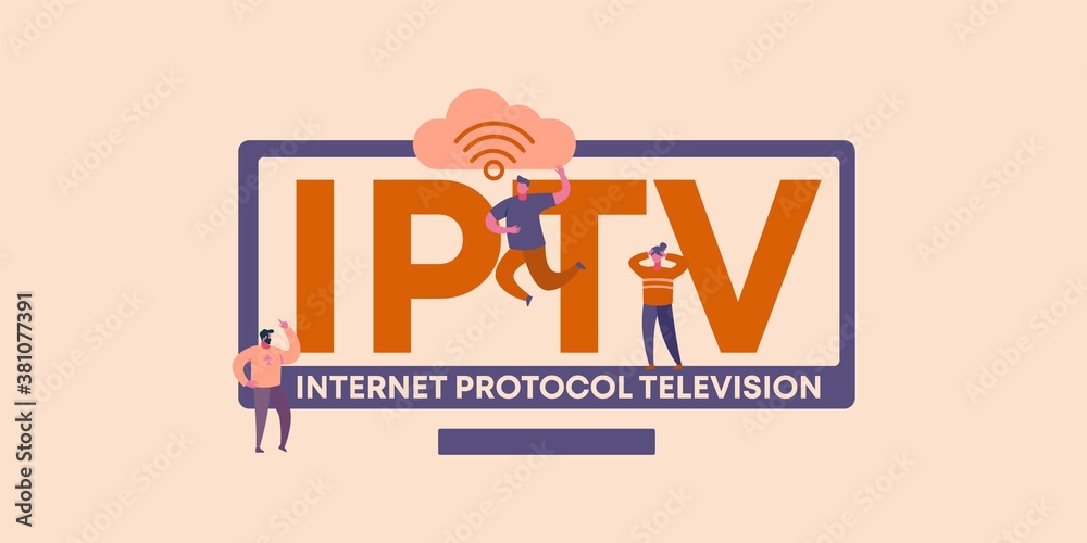 Poster IPTV internet protocol television. Global media information coding technologies and web software digital graphic scripts and business monitoring interfaces poster of mobile vector applications.