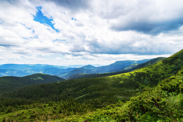 Fototapeta premium Beautiful mountain landscape with low clouds. Tourism. Travels.